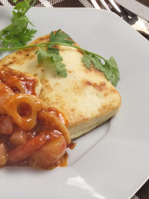 Tofu Steak with Chili Prawn Sauce