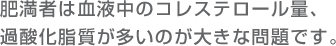肥満者は血液中のコレステロール量、過酸化脂質が多いのが大きな問題です。